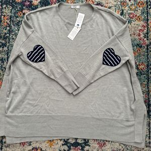 Women's Light Gray Heart Elbow-Patch Sweater